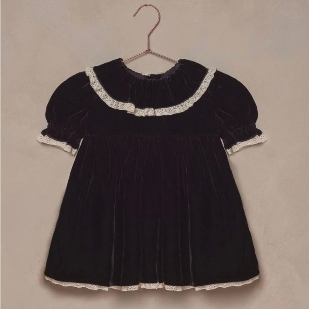 Morales Black Velvet Dress with Cream Lace